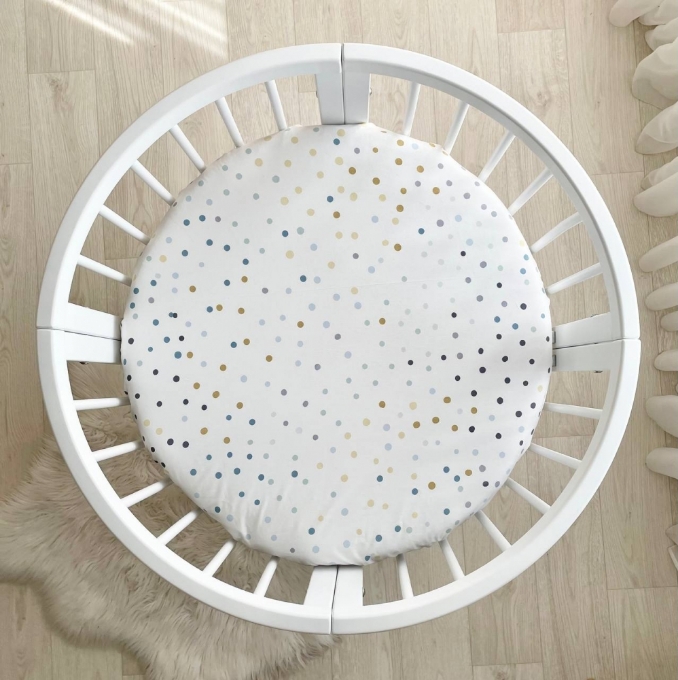 Husa saltea rotunda patut bebe copii cu elastic, Buline colorate (4)